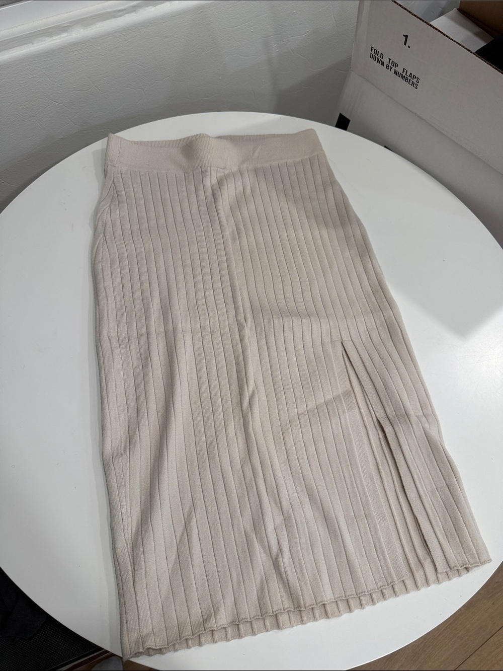 Abercrombie & Fitch Ribbed Midi Skirt in Light Beige